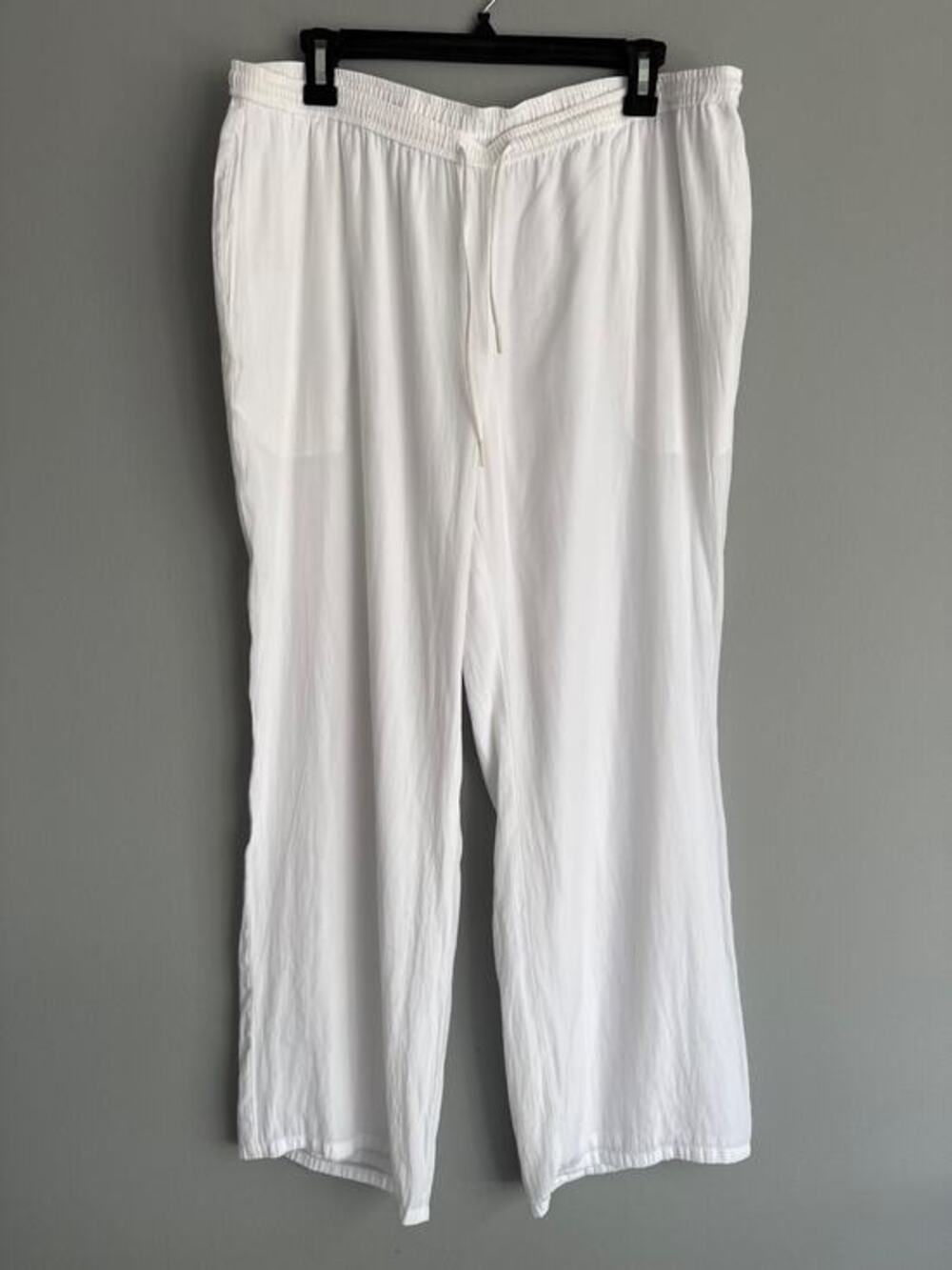 Theory Plus White Wide Leg Drawstring Pants Women Size L Resort Coastal Minimal